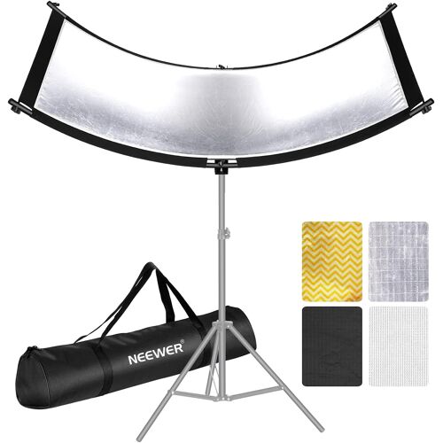 NEEWER Réflecteur Diffuseur de Lumière U-Type pour Vidéo Photographie en Studio avec Sac de Transport, 100x45 cm Réflecteur d'Éclairage Incurvé Courbé Arclight, Noir Blanc Or Argent