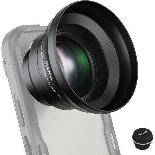 NEEWER Téléobjectif HD 65mm pour téléphone avec pare-soleil (filetage 17mm), plaque arrière, étui pour téléphone portable, zoom 1,7x, compatible avec iPhone 16 15 S25 S24 Ultra et Android, LS-66