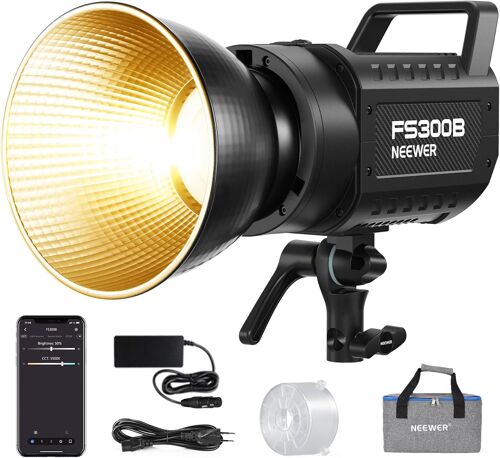 NEEWER FS300B 300W LED Studio Lampe vidéo,Bicolore COB Éclairage Continu avec Contrôle 2.4G/APP 44500Lux/1m 2700K-6500K CRI97+,12 Scènes,Monture Bowens Spotlight pour Photographie Streaming