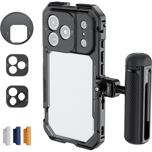 NEEWER Kit de Cage pour Téléphone Vidéo Uniquement Compatible avec iPhone 17 Pro,avec Bague de Filtre de 67mm,Plaque Arrière d'Objectif de 17mm et monture T,Poignée Bluetooth, PA143 (Noir)