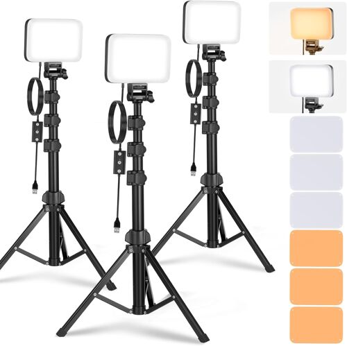 NEEWER Basic Kit Éclairage LED Vidéo, Pack de 3 Panneaux Lumineux BiColore Réglable Portable avec Trépied & Filtres, 3200K 5600K IRC 95 750lux pour Photo Vidéo Lives, BP66