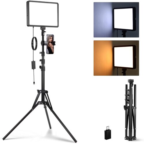 NEEWER BASICS Panneau LED Vidéo Basique,Kit d'éclairage Studio avec Trépied de 150cm/Support Téléphone pour Enregistrement Vidéo,Photographie,850 lx/0,5m,Bicolore,Intensité Variable 2700-6500K,BP300