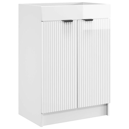 vidaXL Armoire sous évier de salle de bain Blanc brillant