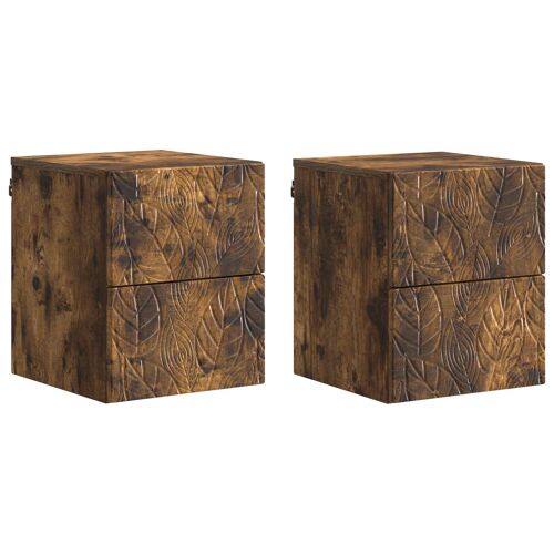 vidaXL Cabinet de chevet mural 2 pcs Chêne fumé 34,5 x 33 x 40 cm