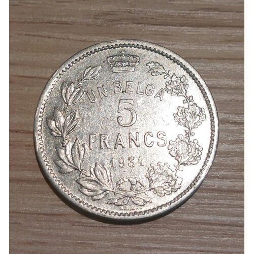 Pièce De 5 Francs Belge Albert 1er Année 1934