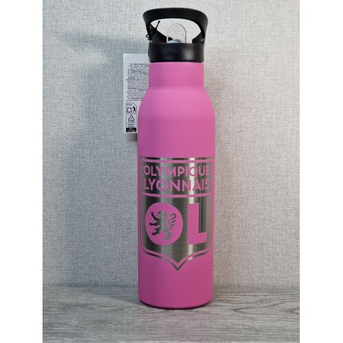 Gourde Isotherme 500ml Rose Avec Paille Olympique Lyonnais