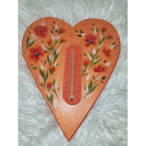 Thermomètre mural c?ur en bois peint à la main – déco vintage fleurie