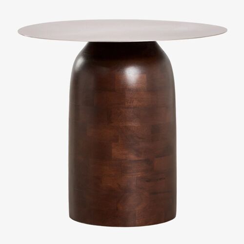 Table de chevet ronde Ø40 cm Alliser Marron Bois Foncé Gris Acier