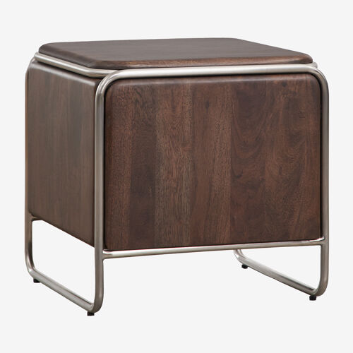 Pack de 2 tables de chevet carrées 45x45 cm en bois d'acacia et acier inoxydable Altrex Brun Acacia foncé