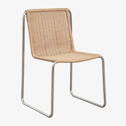 Chaise de salle à manger en acier inoxydable et rotin synthétique Omaha Marron Rotin