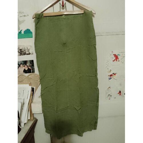 Jupe Mi Longue Mi Lin Verte Côtés Fendus 40 L Vintage Années 90 Jacqueline Riu.