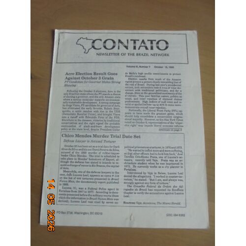 Contato : Newsletter Of The Brazil Network Volume Iii, Number 7, October 15, 1990