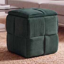 Pouf HWC-Q47, pouf ottomane rembourré, avec couvercle et compartiment de rangement, en Velours (260 g/m²) 43 x 40 x 40 cm vert