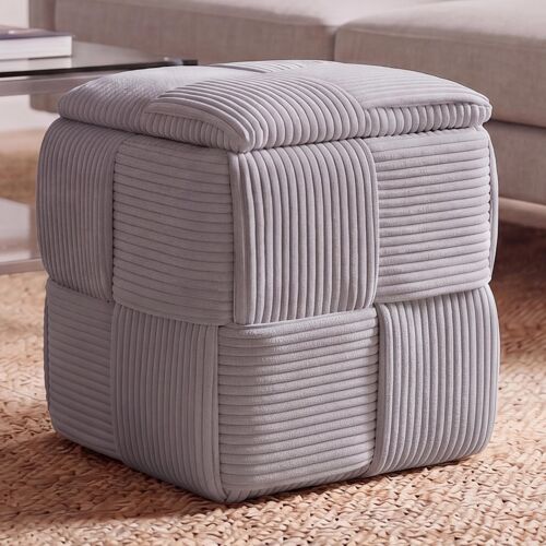 Pouf HWC-Q47, pouf ottoman rembourré, avec couvercle et compartiment de rangement, en Velours (260 g/m²) 43 x 40 x 40 cm   gris foncé