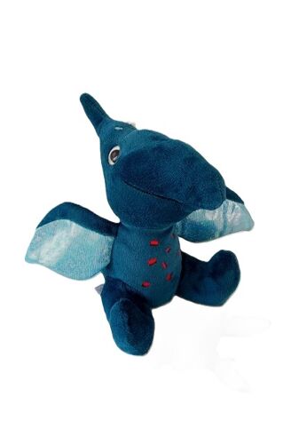 Peluche doudou dpam dinosaure ptérodactyle bleu et rouge du pareil au même ailes pailletées