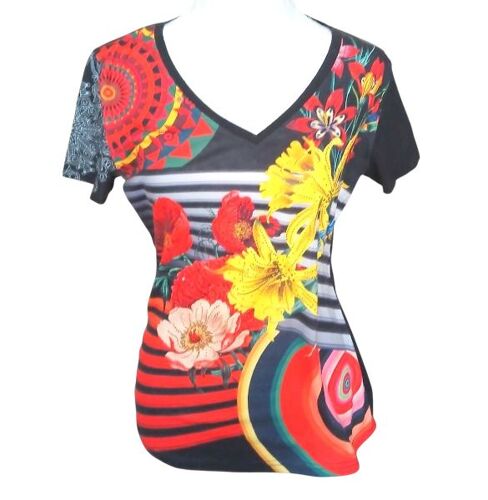 Tee-Shirt Femme Fleur Imprimé Taille 38 - Manche Courte
