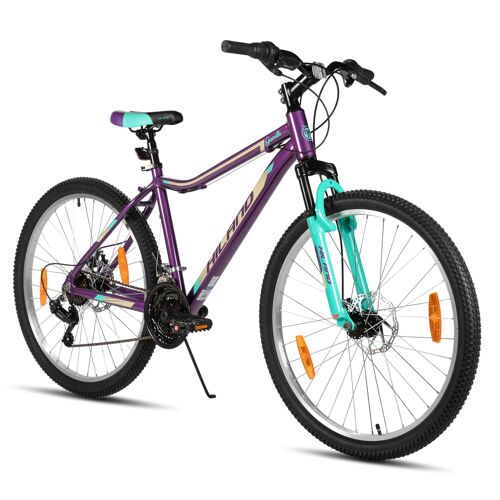 Hiland Vtt Femme 26 Pouces, Cadre Aluminium, 18 Vitesses, Double Frein À Disque, Fourche Suspendue - Violet
