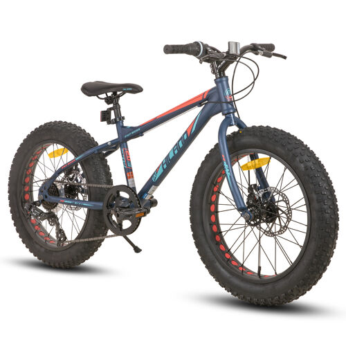 Hiland Vélo Enfant Fatbike 20 Pouces, 7 Vitesses, Double Frein À Disque, Vtt Pour Garçons Et Filles - Bleu