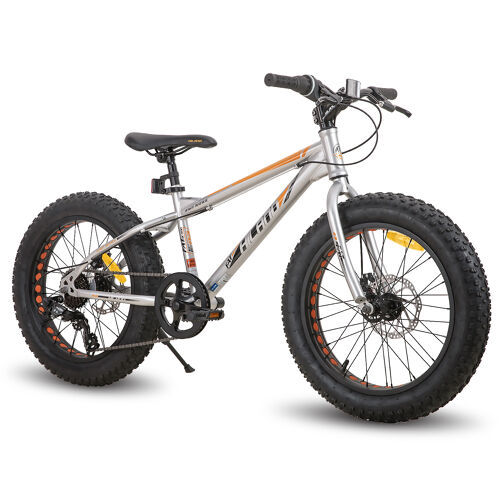 Hiland Vélo Enfant Fatbike 20 Pouces, 7 Vitesses, Double Frein À Disque, Vtt Pour Garçons Et Filles - Argent