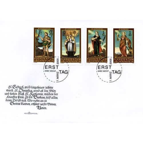 Enveloppe Premier Jour Liechtenstein : Les 14 Saints Auxiliaires 2005