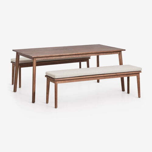 Set De Table Rectangulaire 180x90 Cm Et 2 Bancs De Jardin En Bois D'acacia Kaela Brun Acacia Foncé