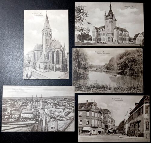 Lot 5 Cpa 1919 Poilu : Hagenau (Musée, Église St Nicolas, Vue D'ensemble, Metzgerstrabe, Jardin Des Plantes Haguenau)