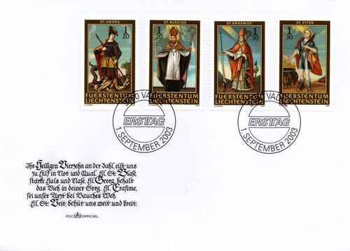 Enveloppe Premier Jour Liechtenstein : Les 14 Saints Auxiliaires 2003