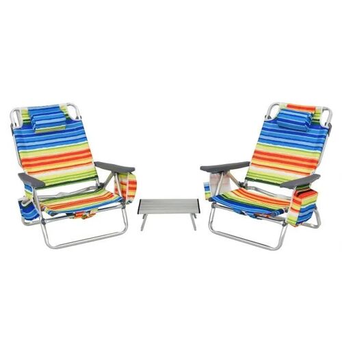 Costway Ensemble 3 Pcs De 2 Chaises De Camping Plage Pliante Et Table Enroulable, Appui-Tête, Dossier Réglable À 5 Positions, Jaune