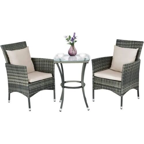 Salon De Jardin - Costway - Rotin Pe Anti-Uv - Table Et 2 Fauteuils - Gris