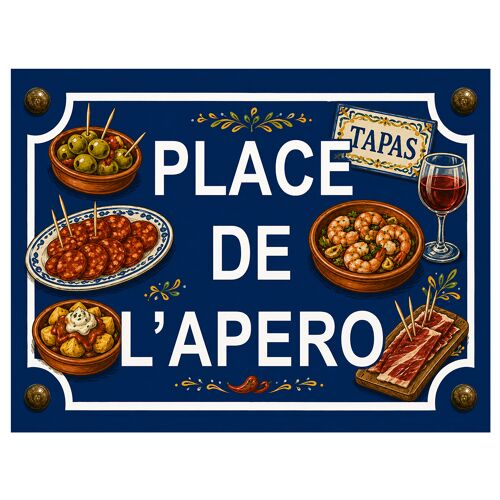 Plaque métal place de l'apéro tapas 20 × 15 cm