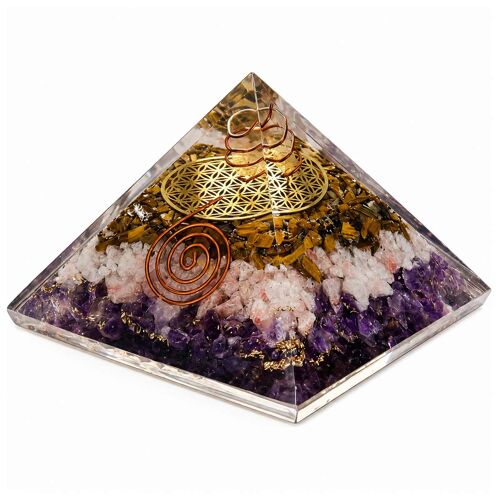 Pyramide orgonite en résine et pierres naturelles 6 cm