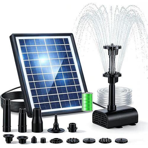 Pompe Solaire de Bassin 8W avec Batterie 3600 mAh – Fontaine Extérieure avec 8 Buses pour Jardin, Bain d’Oiseaux et Bassin