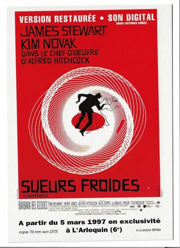 Carte De Collection James Stewart , Kim Novak Dans Le Chef-D'Oeuvre D'Alfred Hitchcock , Sueurs Froides Vertigo , À Partir Du 5 Mars 1997 En Exclusivité À L'Arlequin , 6e