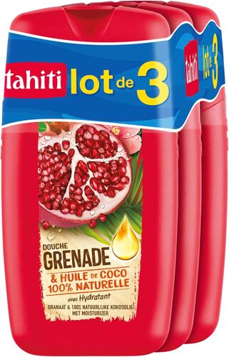 Lot 3 Gel Tahiti Douche Grenade Et Huile De Coco 100% Naturelle 3 X 250 Ml 