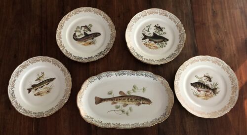 Service De Vaisselle À Poisson En Porcelaine 9 Pièces