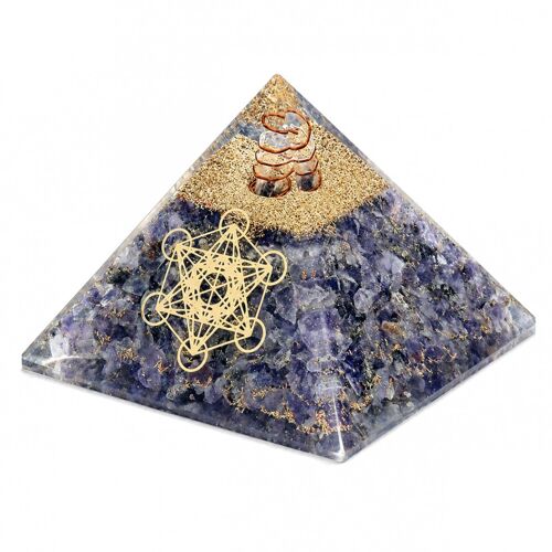 Pyramide orgonite en agate bleue avec cube de Métatron
