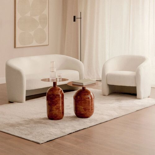 Ensemble de salon avec canapé 2 places et fauteuil en peau de mouton Gombren