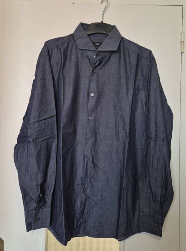 Chemise Homme Boss Hugo Boss Slim Fit Bleu Foncé Taille 44cm 17¿ (Xl/42) Cotton Shirt