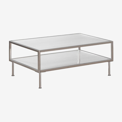 Table basse rectangulaire 90x60 cm en acier et verre Paoline Gris brossé