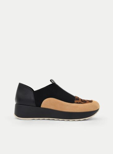 Chaussure Confort Noire Et Camel Avec Détails À Imprimé Animal - 36