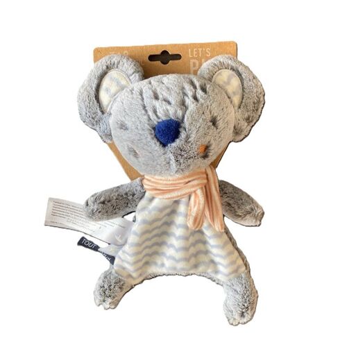 Peluche doudou koala tao gris bleu et orange rayé vagues tape à l'oeil