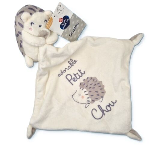 Peluche doudou hérisson blanc crème et gris mots d'enfants imprimé adorable petit chou