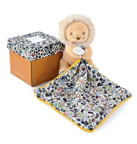 Peluche doudou lion jaune beige doudou et compagnie pantin bohaime motifs bleu vert rouge
