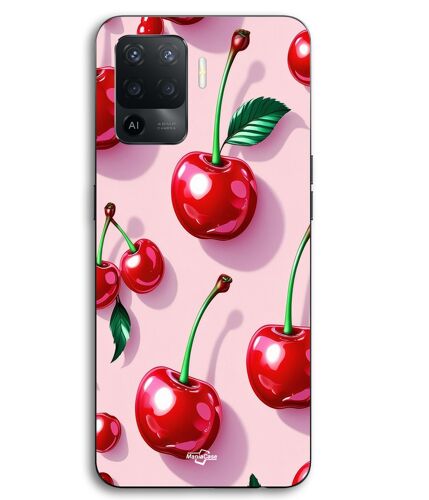 Coque Pour Oppo A94 Cerise rouge fond rose Maniacase