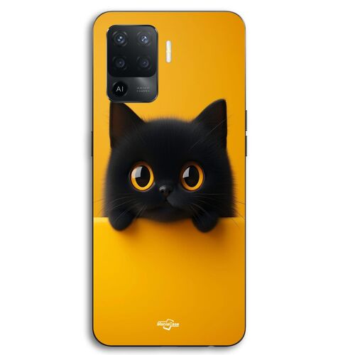 Coque Pour Oppo A94 Chat mignon fond orange Maniacase