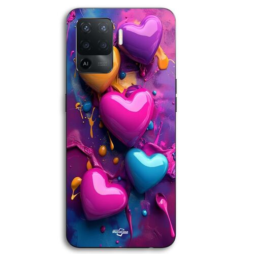 Coque Pour Oppo A94 Coeurs colorés fond violet Maniacase
