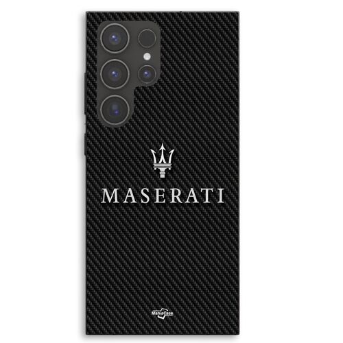 Coque Pour Samsung Galaxy S23 Ultra Maserati blanc fond carbonne Maniacase