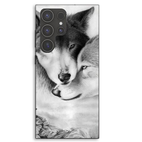 Coque Pour Samsung Galaxy S23 Ultra Le loup et la louve Animal noir et blonc Maniacase