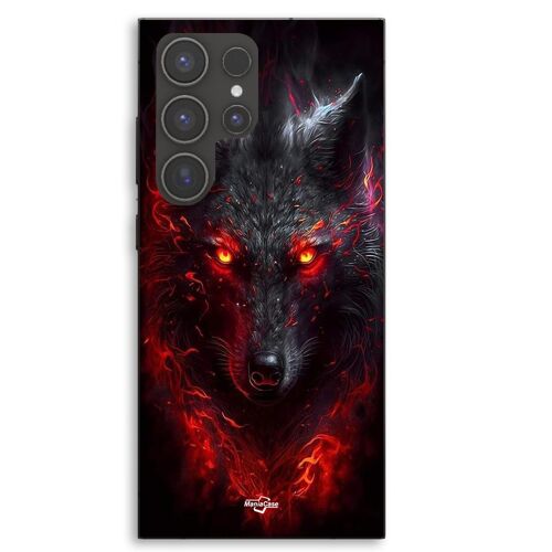 Coque Pour Samsung Galaxy S23 Ultra Loup noir feu rouge Maniacase