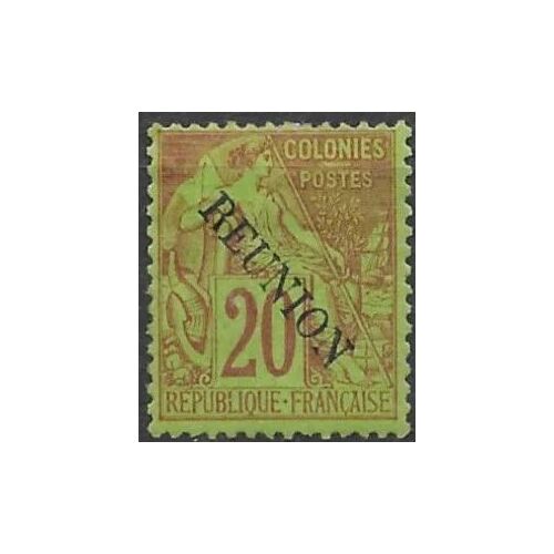 La Réunion, Colonie Française 1891, Beau Timbre Yvert 23, Type Alphée Dubois 20c Orange Sur Vert, Surchargé En Oblique "Réunion", Neuf*.